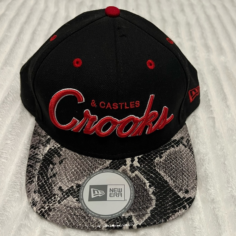 Crooks & Castles New Era Black Hat with Snakeskin Visor and Strap Back